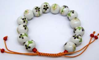 Hand Painted Chinese Porcelain Flower Beads Bracelet  