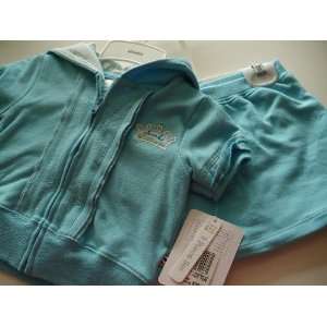 Absorba Baby Clothes Girl Turquoise / Aqua T Shirt Hoodie & Skort 3PC 