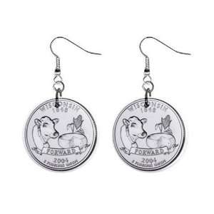Wisconsin State Quarter Dangle Earrings Jewelry 1 inch Buttons 