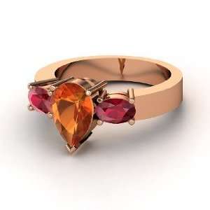  Paige Ring, Pear Fire Opal 14K Rose Gold Ring with Ruby 