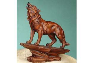 Faux Wood Like Howling Wolf Sculpture Model Statue  