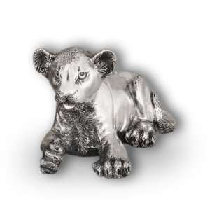  Silver Lion Cub Sculpture Laying