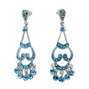  Brilliant Blue Filigree Chandlier Floral Dangle Earrings 