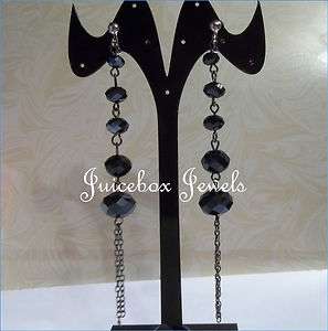 CLIP ON Black AB Faceted Crystal 3.75L Dangle Fashion Earrings(B723 