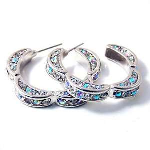 Floral Shaped Aurora Borealis Crystal Hoop Earrings Fashion Jewelry