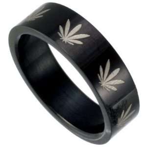   Stainless Steel Band with Marijuana Leaf Design Sizes 8 13: Jewelry