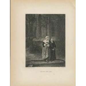 1870 Youth and Age Original Engraving from Gallery of Famous Painters 