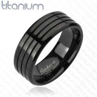 Mens solid titanium ring with Black IP Multi Groove wedding band 