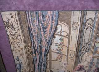 Antique French Tapestry Framed Tea Time Scene 32x28 Art
