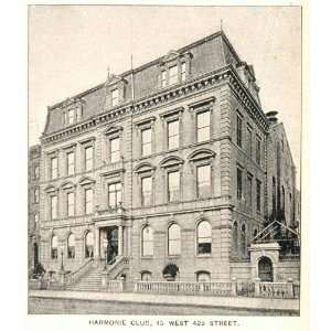  1893 Print Harmonie Club Building New York City NYC 