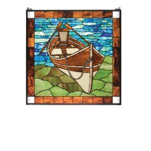   Nautical Recreation Beached Guideboat Stained Glass Window Home