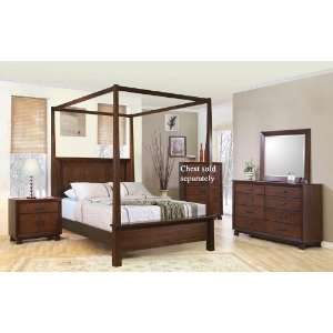  4pc King Size Canopy Bedroom Set in Brown Finish: Home 