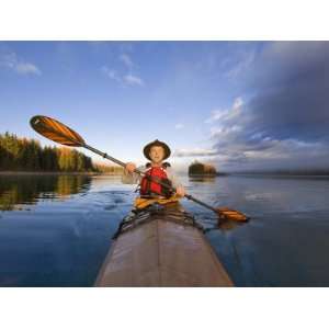  Kayaker on Lower Stillwater Lake near Whitefish, Montana 