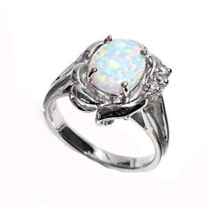   15mm Clear CZ & White Lab Opal Ring (Size 5   9)   Size 9 Jewelry