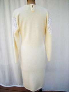 Michelle Stuart Wool Angora Lace Cream Knit Dress Sz M  