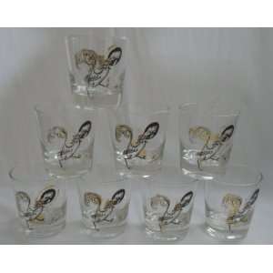  Vintage Rooster Highball Whiskey Glasses Set of 8 