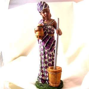African Tribal Lady Churning Butter Figurine