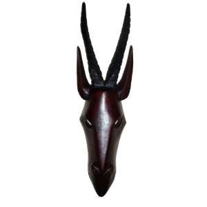 Antelope Mask African Hand Carved Dark Fragrant Wood Wall Art:  