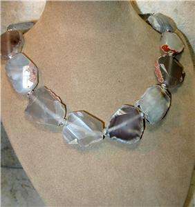 ROUGH NUGGET FACETED AGATE GEMS STERLING BEAD NECKLACE  