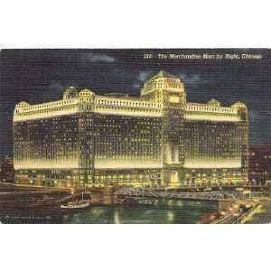  1940s Vintage Postcard   The Merchandise Mart by Night 