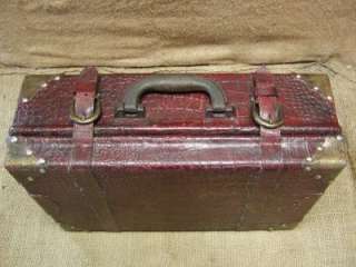   Alligator Skin & Brass Suitcase  Antique Old Bag Leather Luggage 6633