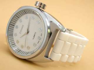 Jumbo Silver Case WHITE Silicone Gel Rubber Band WATCH  