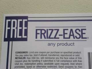 JOHN FRIEDA * FRIZZ EASE * COUPON   FREE PRODUCT UP TO $9.99 VALUE 