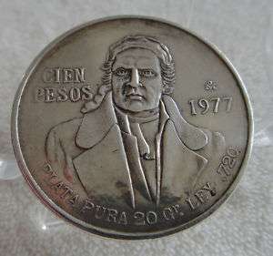 Mexico Cien Pesos 1977 Coin 27+ gr .720 Silver  