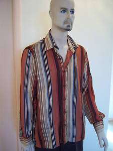 Vintage 70s Damon Brown Striped Mod Disco Shirt Mens L  
