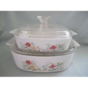  Set of 2   Vintage Corning Ware  Autumn Meadow  Covered 