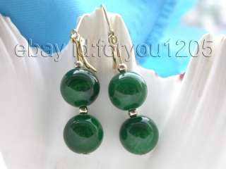 Natural 12mm Round Green Emerald Earrings Dangle 14K  