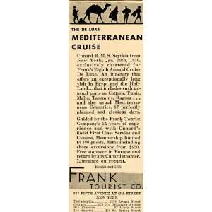  1929 Ad Frank Tourist Egypt Travel Cunard RMS Scythia 
