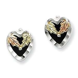  Sterling Silver & 12K Heart Onyx Post Earrings: Jewelry