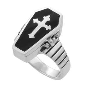  Sterling Silver Coffin with Cross Poison Ring Jewelry