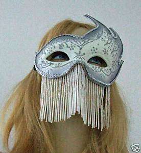 Venetian Mask Antique Flame Silver Veil Mardi Gras  