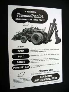 Schramm Pneumatractor front end loader back hoe 1952 Ad  