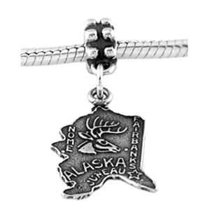    Sterling Silver State of Alaska Map Dangle Bead Charm: Jewelry