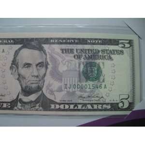 Kansas City IJ 00001546 A Series 2006 $5 Single Note Five Uncirculated 