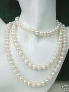 long genuine 8 9mm white freshwater pearl Necklace 50  