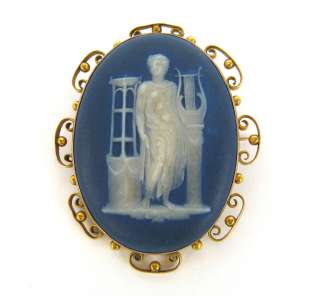 Vintage Large English Wedgewood Cameo 9K Gold Brooch  