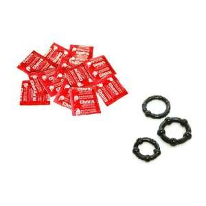   Latex Condoms Lubricated 12 condoms Plus 3 Black Beaded ERECTION AIDS