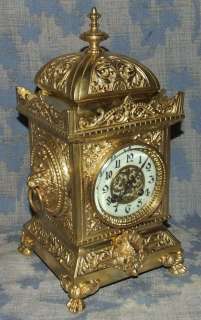 Large Antique Brass Cube Bracket / Mantel Clock : CLEANED & SERVICES 