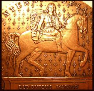 BRONZE 81MM ART MEDAL LOUIS XIV SUN KING ON HORSE SUP  