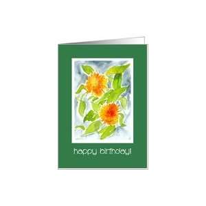  Birthday Greeting Card, Bright Watercolour Pot Marigolds 