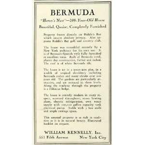  1931 Ad William Kennelly Bermuda Riddles Bay Real Estate 