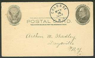 1905 1¢ McKinley card with COLOSSE NY discontinued P.O.  