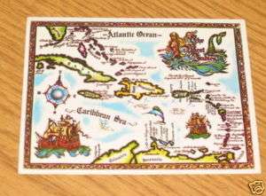 NORWEGIAN POSTCARD CARIBBEAN SEA MAP WEST INDIES  