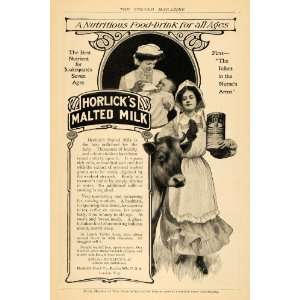  1904 Ad Infant Nurses Arm Horlicks Malted Milk Food Cow 