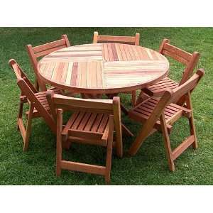   XW Round Folding Table with 6 Folding Chairs: Kitchen & Dining