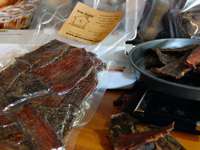 After finishing in the smoker, the jerky is weighed into one pound 